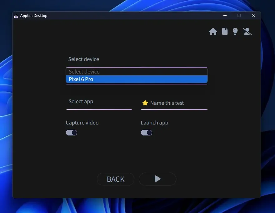 Apptim Desktop - Select devices